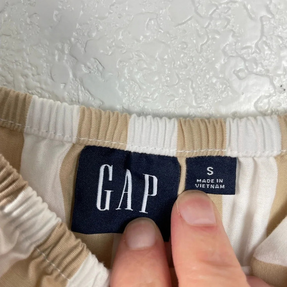 Gap Stripe MIDI Tank Dress Cotton Size Small Khaki White Summer Vacation Coastal - Picture 4 of 12